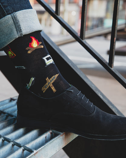 Men's Happy Camper Bamboo Blend Novelty Crew Sock : Color: Black