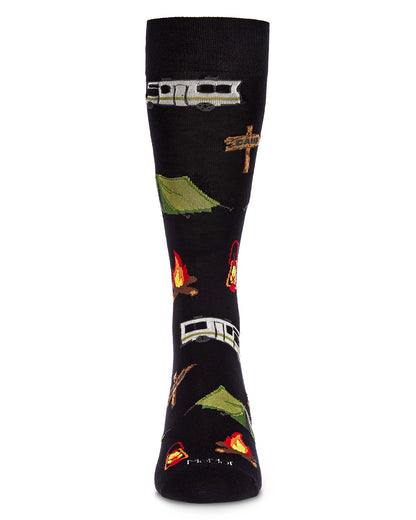 Men's Happy Camper Bamboo Blend Novelty Crew Sock : Color: Black