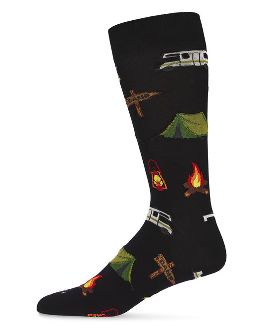 Men's Happy Camper Bamboo Blend Novelty Crew Sock : Color: Black