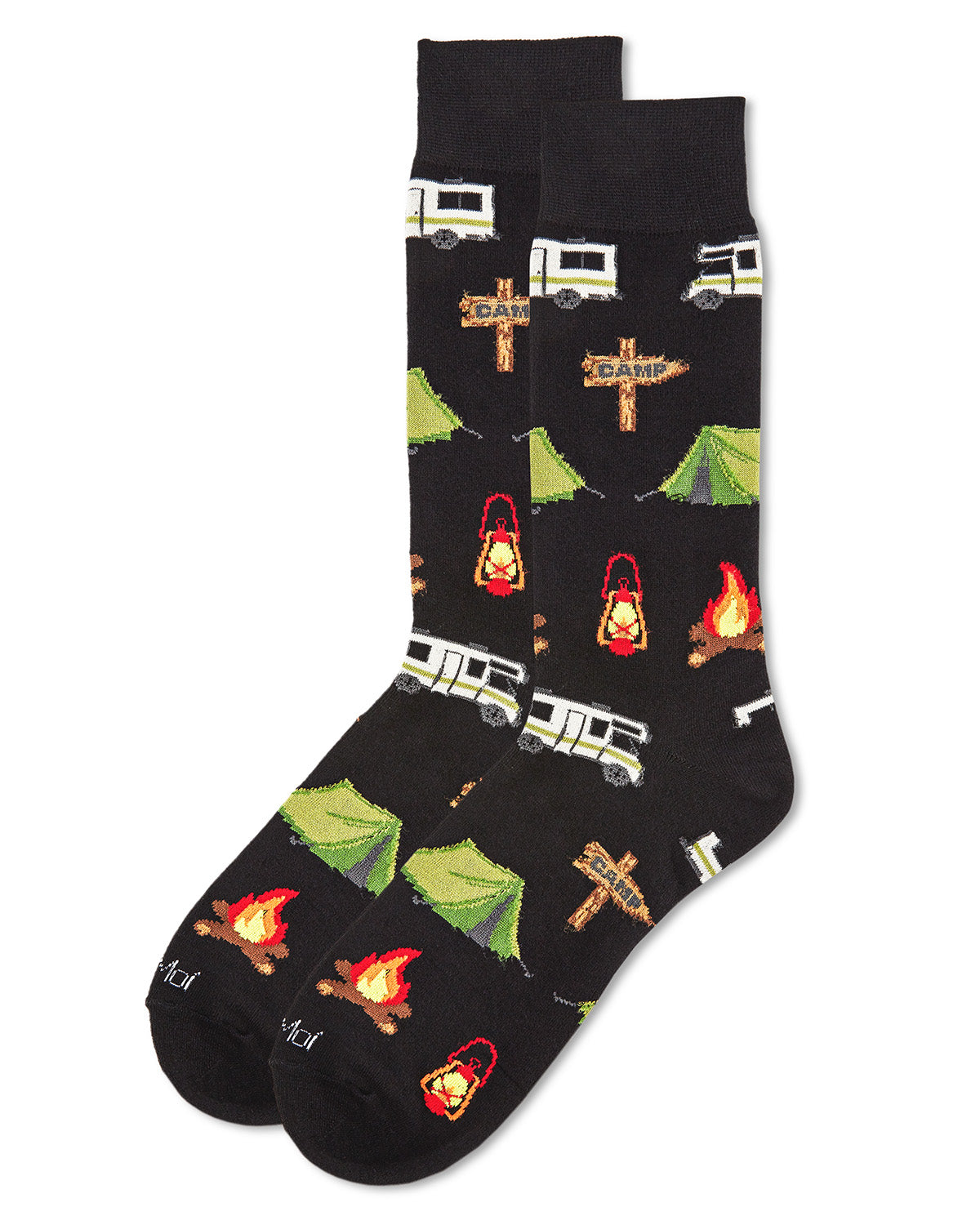 Men's Happy Camper Bamboo Blend Novelty Crew Sock : Color: Black
