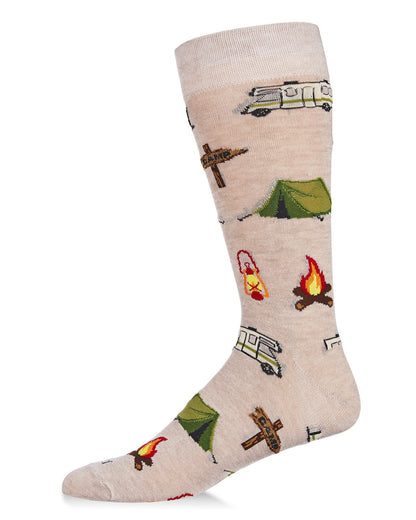 Men's Happy Camper Bamboo Blend Novelty Crew Sock : Color: Crockery