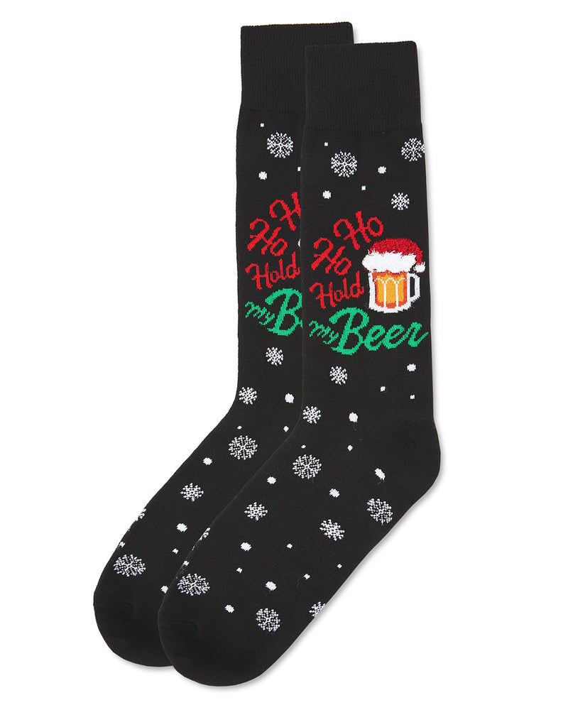Men's Ho Ho Hold My Beer Holiday Novelty Crew Socks
