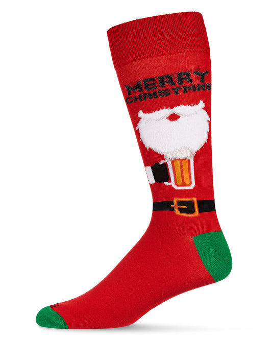 Men's Santa Claus and Suds Holiday Crew Novelty Socks : Color: Tango Red