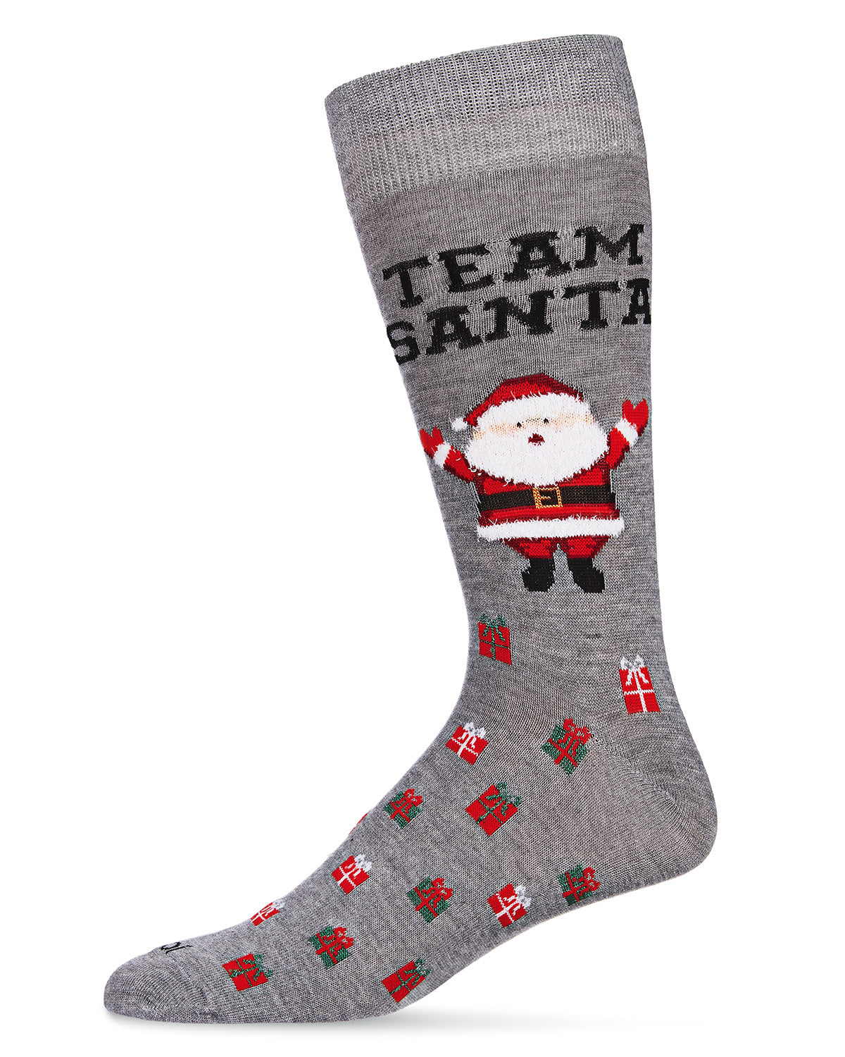 Men's Team Santa and Gifts Holiday Novelty Crew Sock : Color: Medium Gray Heather
