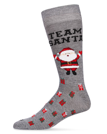 Men's Team Santa and Gifts Holiday Novelty Crew Sock : Color: Medium Gray Heather