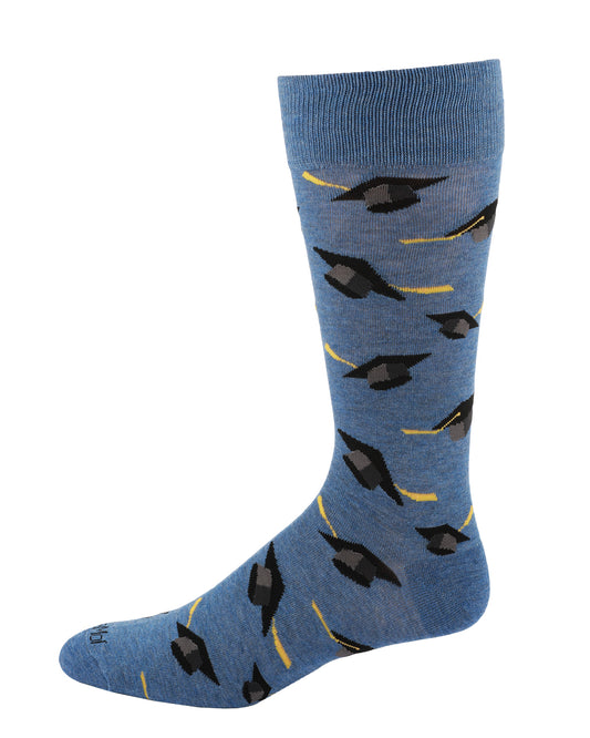 Men's Graduation Pattern Rayon from Bamboo Novelty Crew Sock : Color: Denim Heather