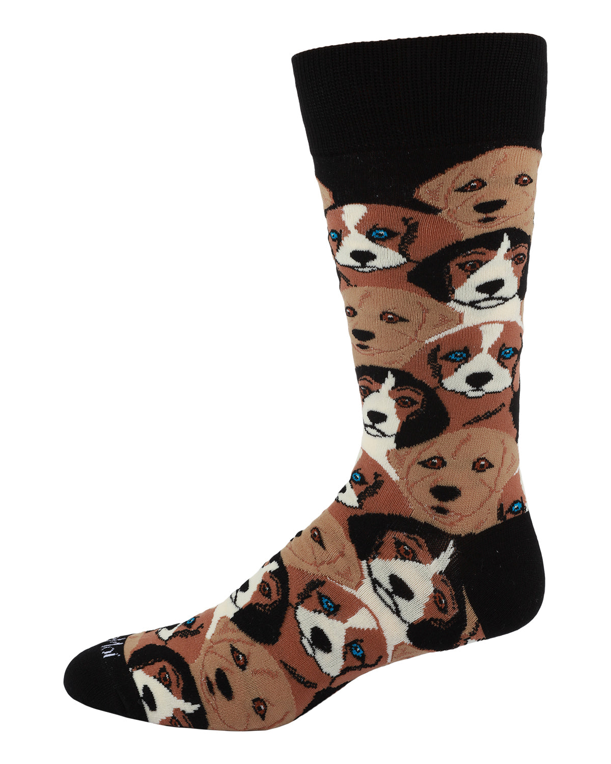 Men's Puppy Dog Face Bamboo Blend Novelty Crew Sock : Color: Black