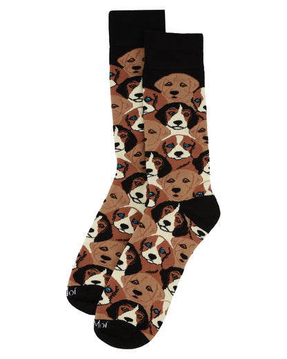Men's Puppy Dog Face Bamboo Blend Novelty Crew Sock : Color: Black