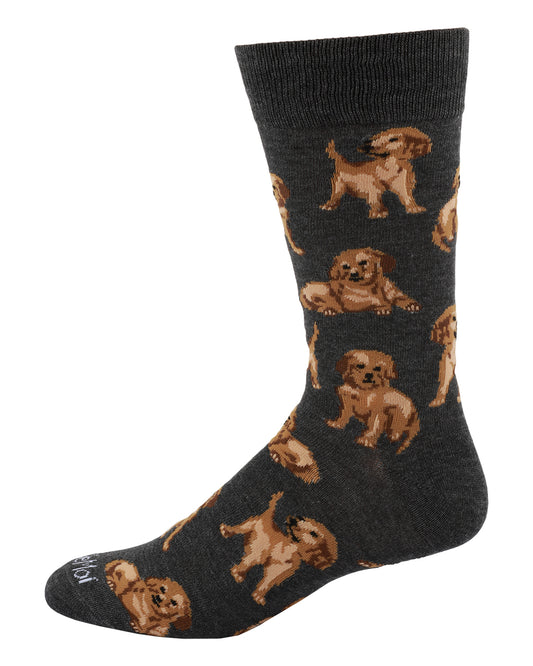 Men's Happy Puppies Bamboo Blend Novelty Crew Sock : Color: Dark Gray Heather