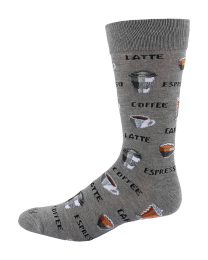 Coffee Time Men's Bamboo Blend Novelty Crew Sock : Color: Medium Gray Heather