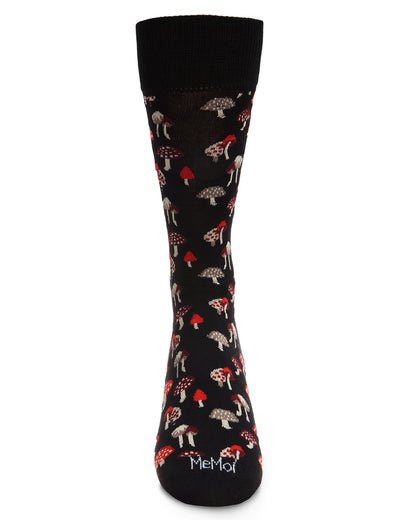 Men's Mushroom Fields Bamboo Blend Novelty Crew Sock : Color: Black