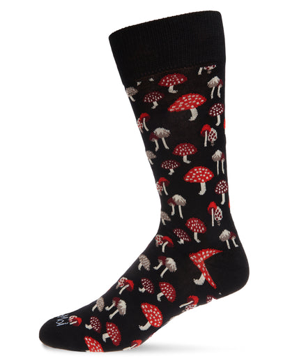 Men's Mushroom Fields Bamboo Blend Novelty Crew Sock : Color: Black