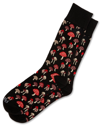 Men's Mushroom Fields Bamboo Blend Novelty Crew Sock : Color: Black
