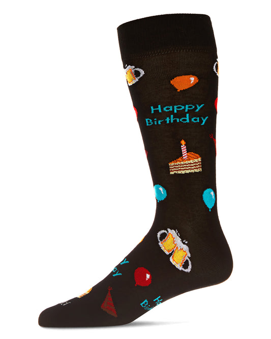 Men's "Happy Birthday" Rayon from Bamboo Blend Novelty Crew Sock : Color: Black