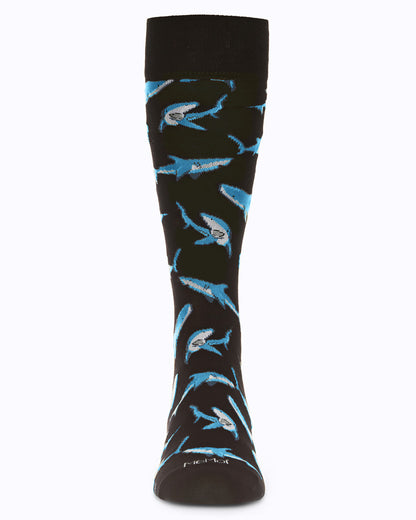 Men's Shark Attack Bamboo Crew Socks : Color: Black