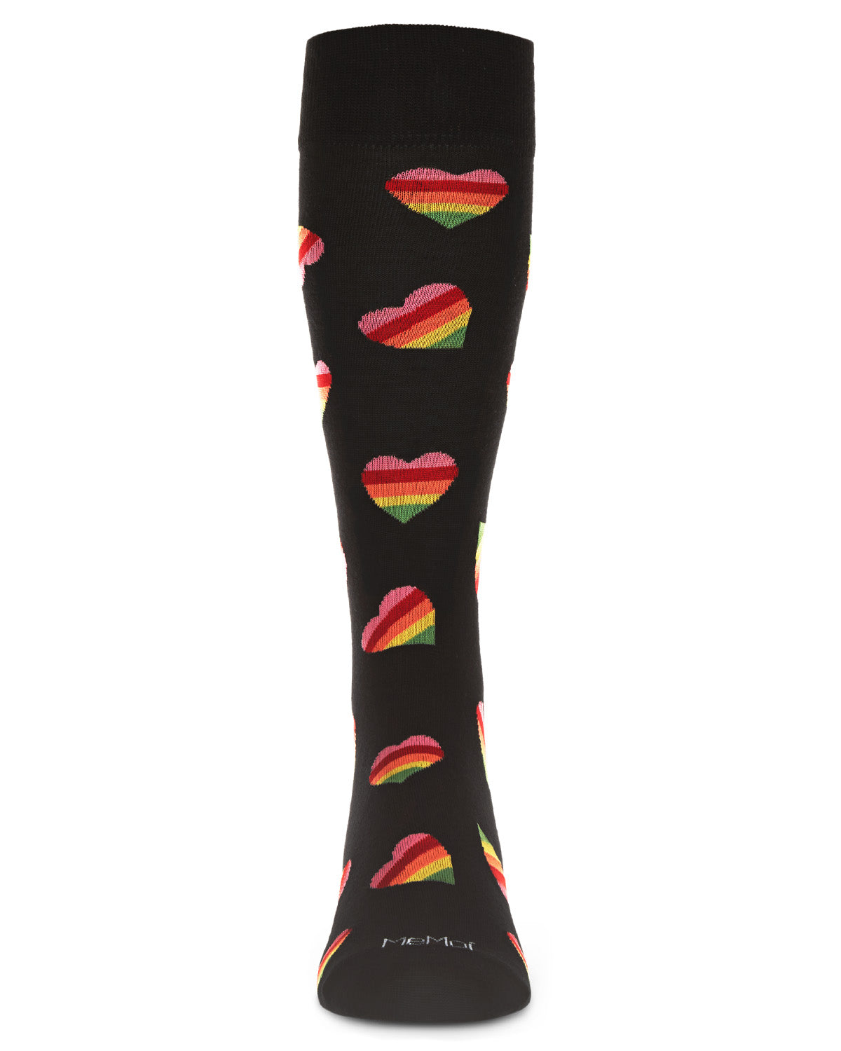 Men's Rainbow Heart Bamboo Blend Novelty Crew Sock : Color: Black