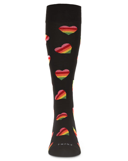 Men's Rainbow Heart Bamboo Blend Novelty Crew Sock : Color: Black