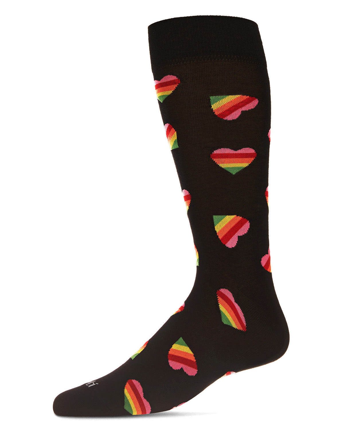 Men's Rainbow Heart Bamboo Blend Novelty Crew Sock : Color: Black