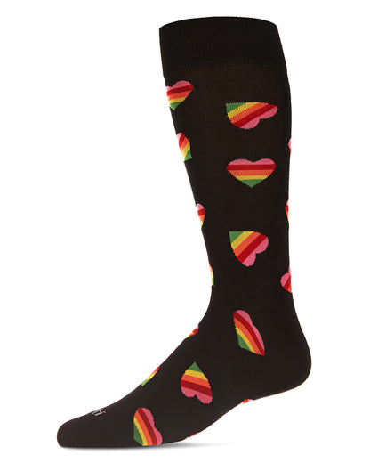 Men's Rainbow Heart Bamboo Blend Novelty Crew Sock : Color: Black