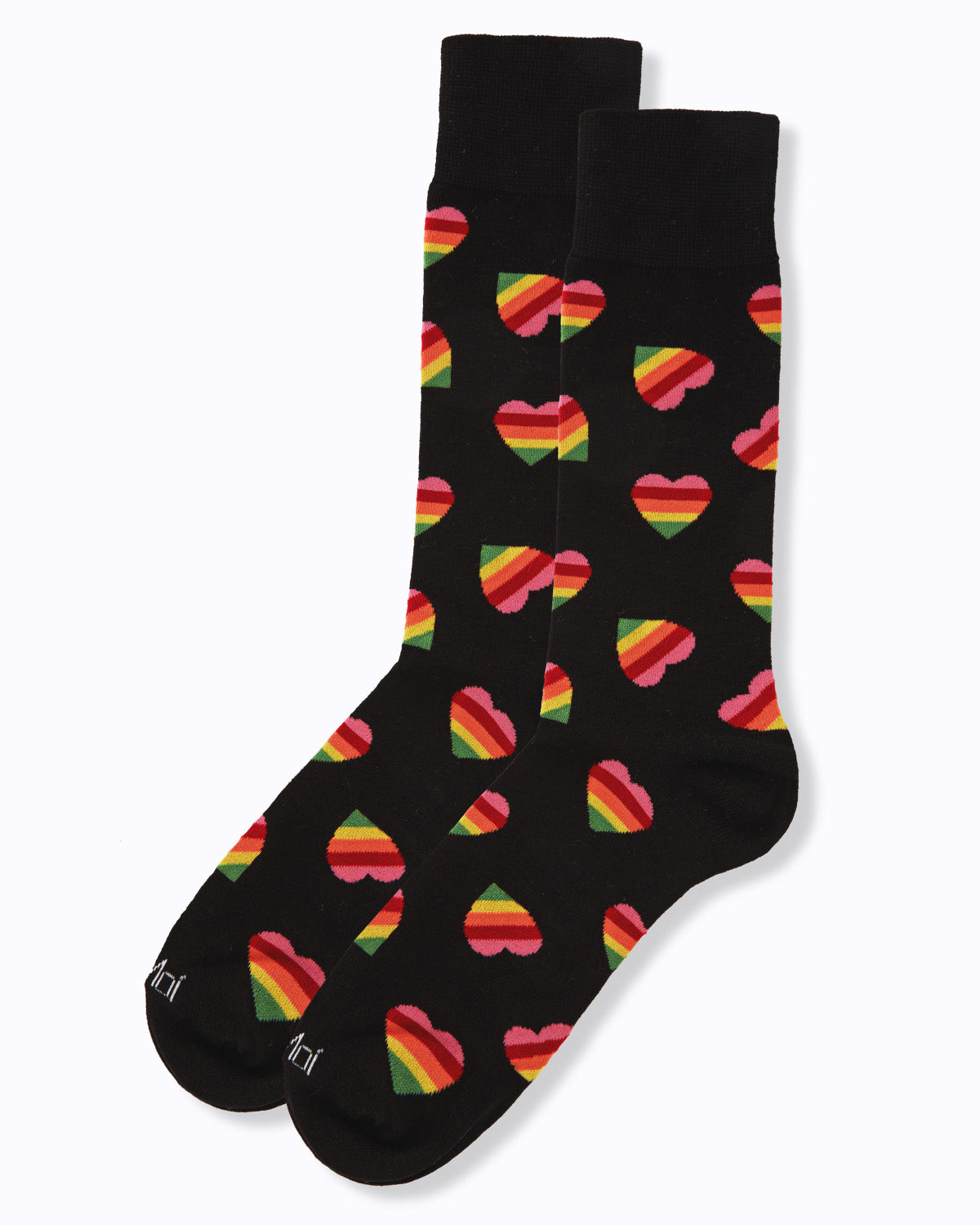 Men's Rainbow Heart Bamboo Blend Novelty Crew Sock : Color: Black