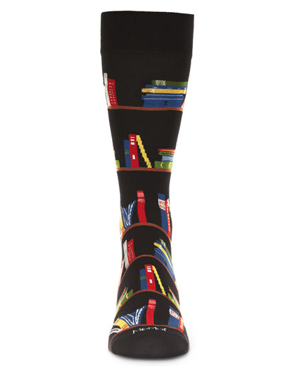 Men's "Bookshelf" Rayon from Bamboo Blend Novelty Crew Sock : Color: Black