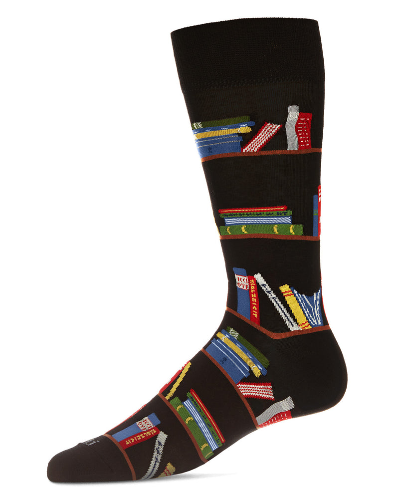 Men's Bookshelf Bibliophile Bamboo Blend Novelty Crew Sock