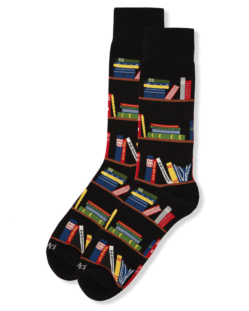 Men's Bookshelf Bibliophile Bamboo Blend Novelty Crew Sock