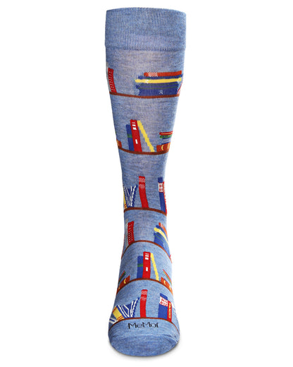 Men's "Bookshelf" Rayon from Bamboo Blend Novelty Crew Sock : Color: Denim Heather