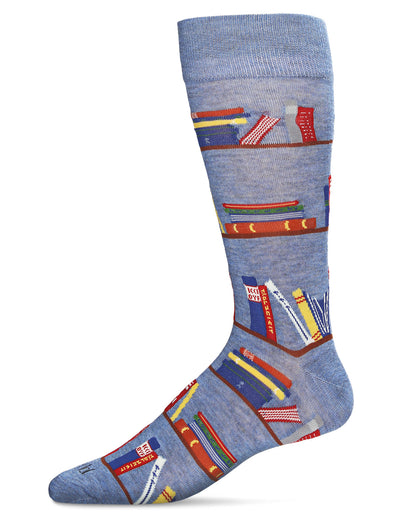 Men's "Bookshelf" Rayon from Bamboo Blend Novelty Crew Sock : Color: Denim Heather
