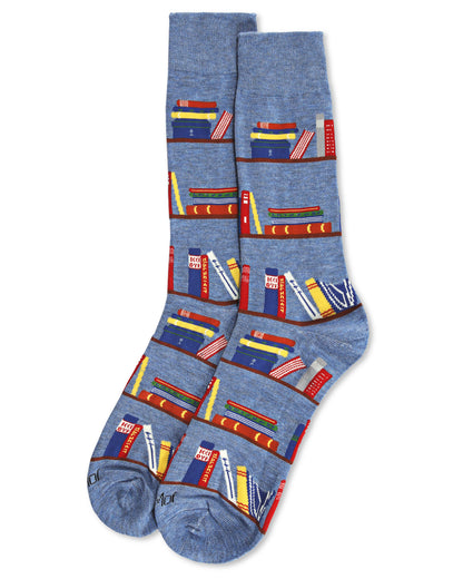 Men's "Bookshelf" Rayon from Bamboo Blend Novelty Crew Sock : Color: Denim Heather