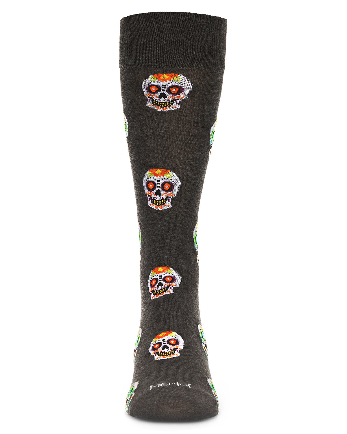 Men's Mustachioed Sugar Skull Bamboo Blend Crew Socks : Color: Charcoal Heather