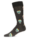 Men's Mustachioed Sugar Skull Bamboo Blend Crew Socks : Color: Charcoal Heather