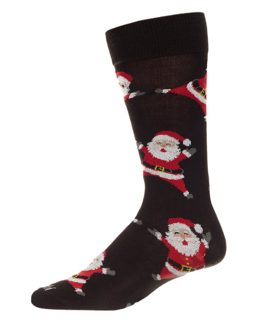 Men's All Over Santa Claus Holiday Novelty Crew Socks : Color: Black