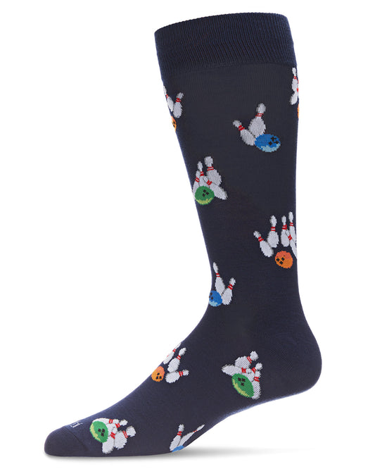 Men's Let's Go Bowling Bamboo Blend Novelty Crew Sock : Color: Navy Blazer