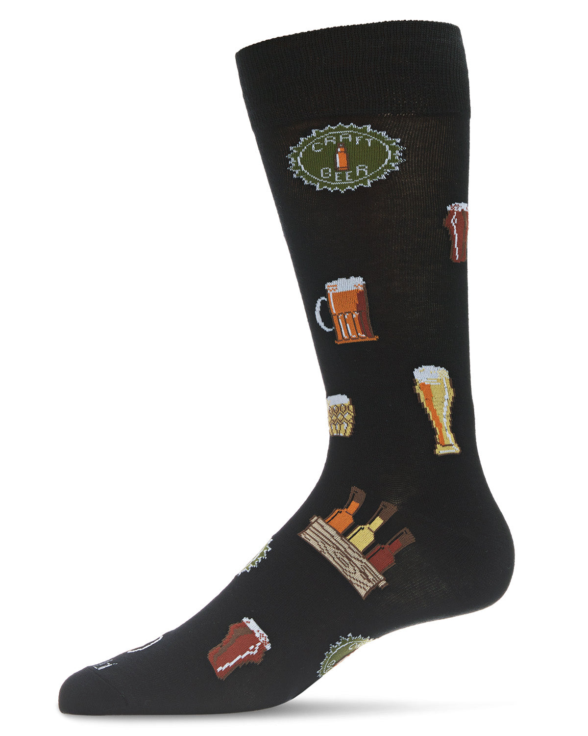 Men's Cheers to Craft Beer Bamboo Blend Novelty Crew Sock : Color: Black