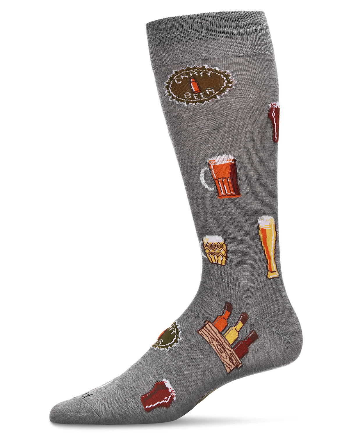 Men's Cheers to Craft Beer Bamboo Blend Novelty Crew Sock : Color: Med Gray Heather