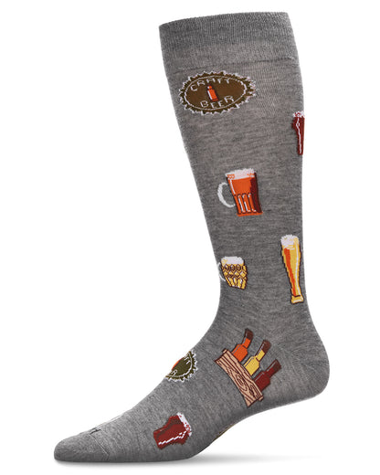 Men's Cheers to Craft Beer Bamboo Blend Novelty Crew Sock : Color: Med Gray Heather