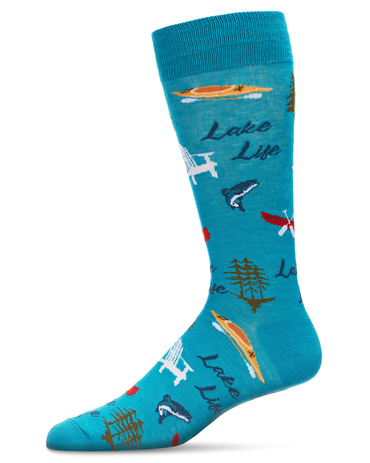 Men's Colorful Lake Life Bamboo Blend Novelty Crew Sock : Color: Lake Blue