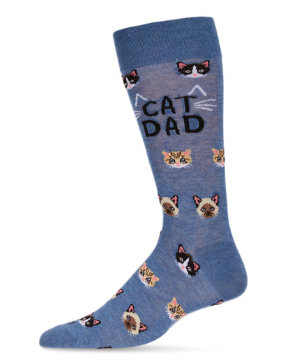 Men's "Cat Dad" Rayon from Bamboo Blend Novelty Crew Sock : Color: Denim Heather