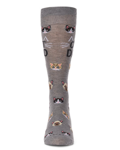 Men's "Cat Dad" Rayon from Bamboo Blend Novelty Crew Sock : Color: Med Gray Heather