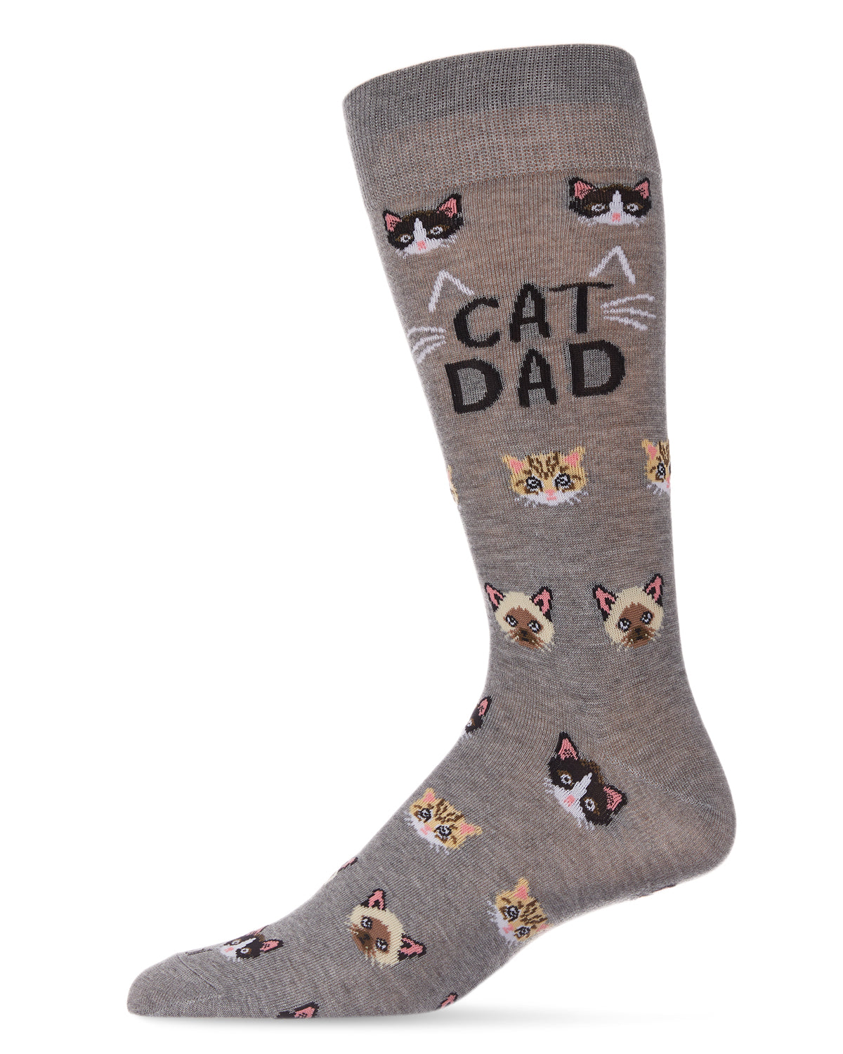 Men's "Cat Dad" Rayon from Bamboo Blend Novelty Crew Sock : Color: Med Gray Heather