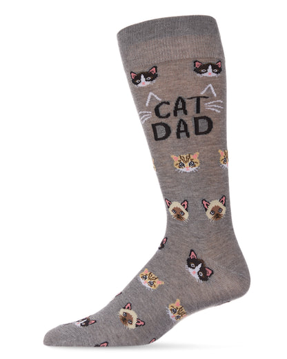 Men's "Cat Dad" Rayon from Bamboo Blend Novelty Crew Sock : Color: Med Gray Heather