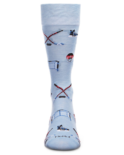 Men's "Hockey Lovers" Rayon from Bamboo Blend Novelty Crew Sock : Color: Light Blue