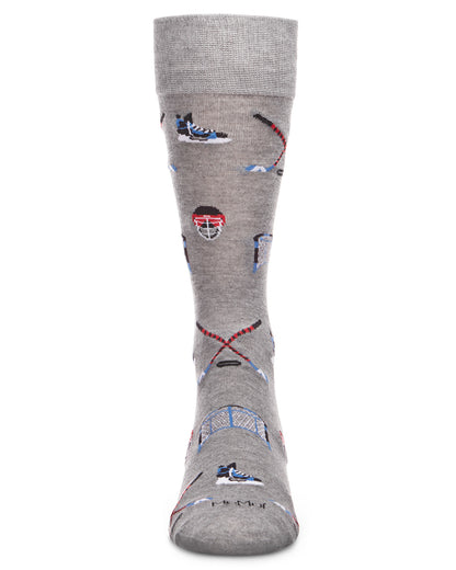 Men's "Hockey Lovers" Rayon from Bamboo Blend Novelty Crew Sock : Color: Med Gray Heather
