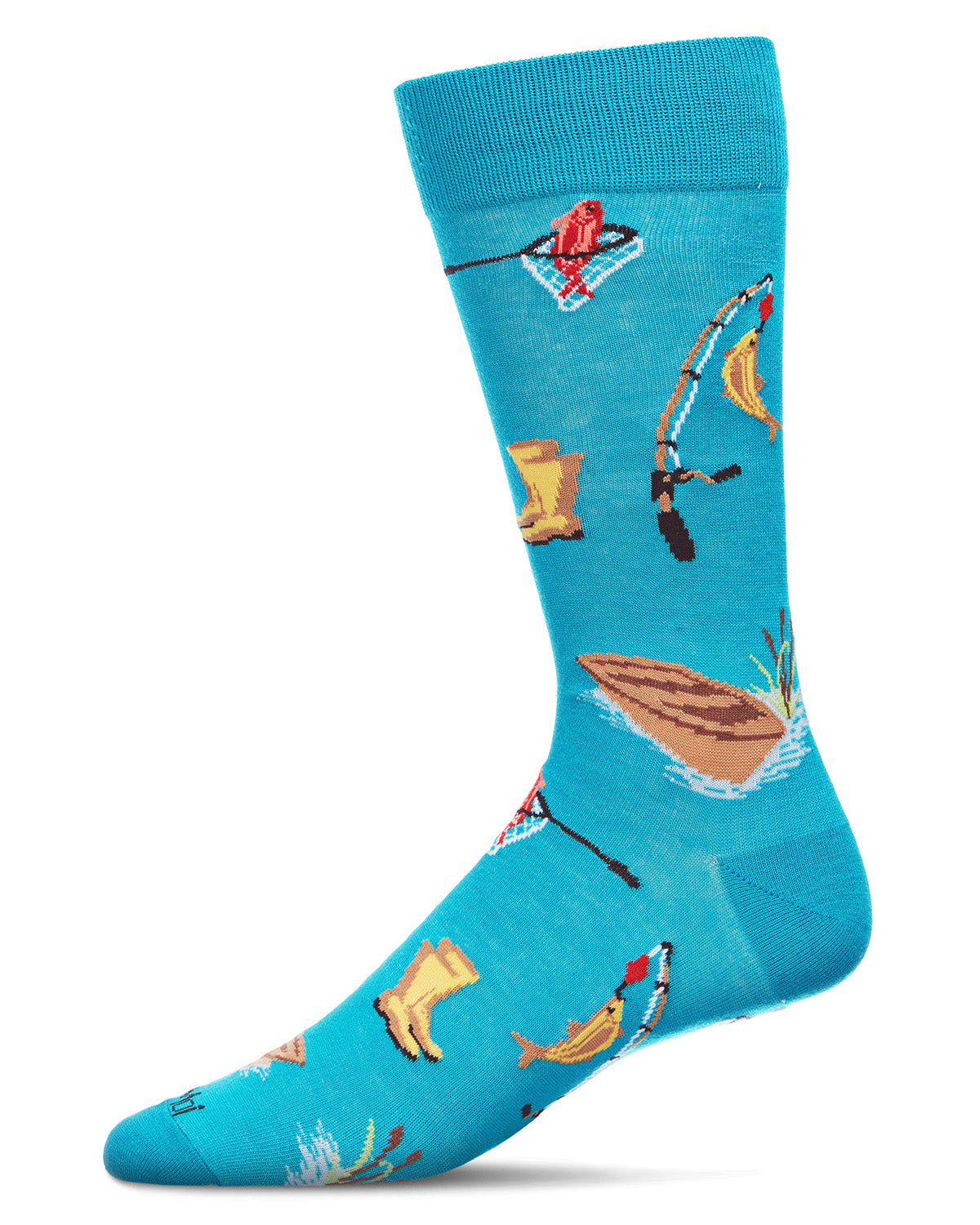 Men's It's Fishing Time Bamboo Blend Novelty Crew Sock : Color: Capri Breeze