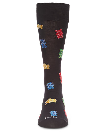 Men's Yummy Gummy Bears Bamboo Blend Novelty Crew Sock : Color: Black