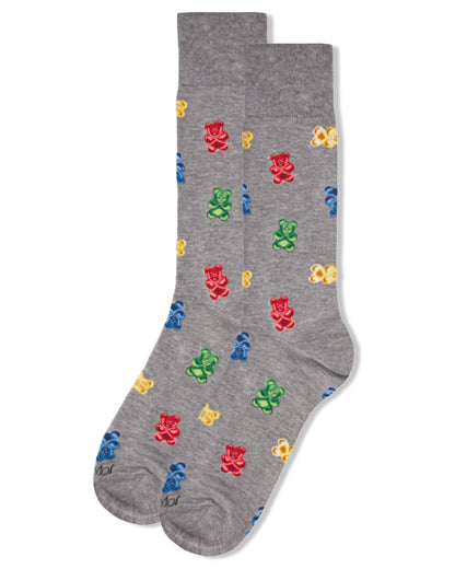 Men's Yummy Gummy Bears Bamboo Blend Novelty Crew Sock : Color: Med Gray Heather