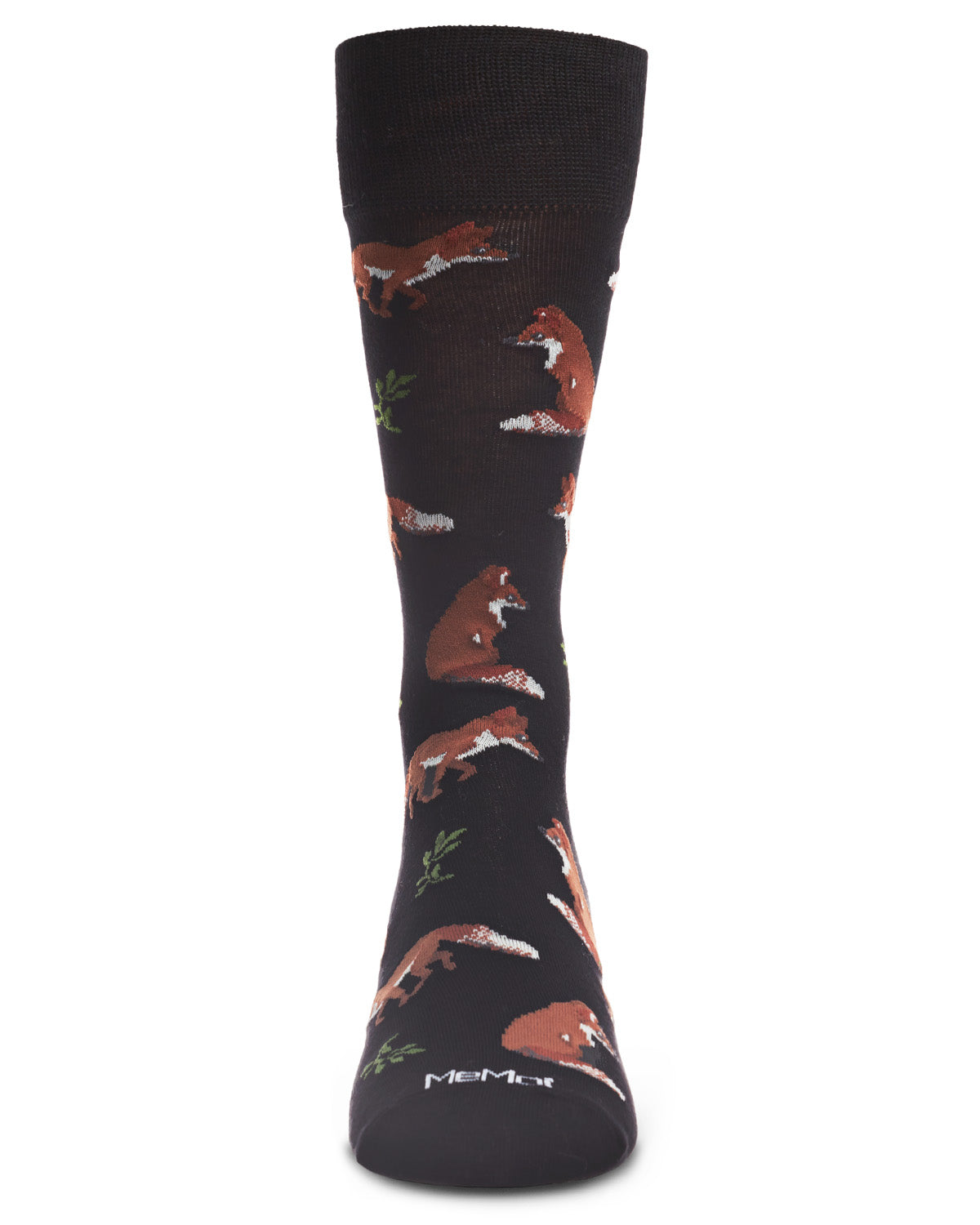 Men's Fantastic Foxes Bamboo Blend Novelty Crew Sock : Color: Black