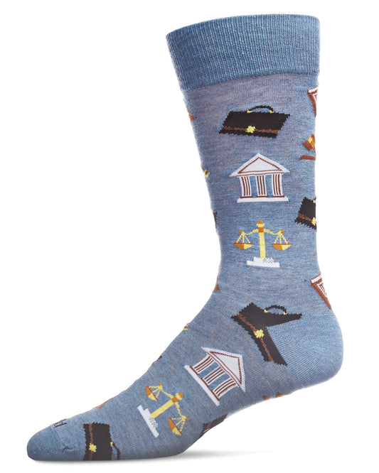 Men's Law N Order Heathered Bamboo Blend Novelty Crew Sock : Color: Denim Heather