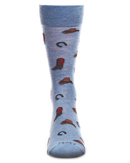 Men's Rodeo Cowboy Bamboo Blend Novelty Crew Sock : Color: Denim Heather